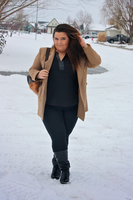 natalie craig, plus size fashion blogger, plus size fashion, kim kardashian, kim kardashian tan coat, tan coat, kimye, kanye west, north west, yeezus, winter fashion, thrift store find