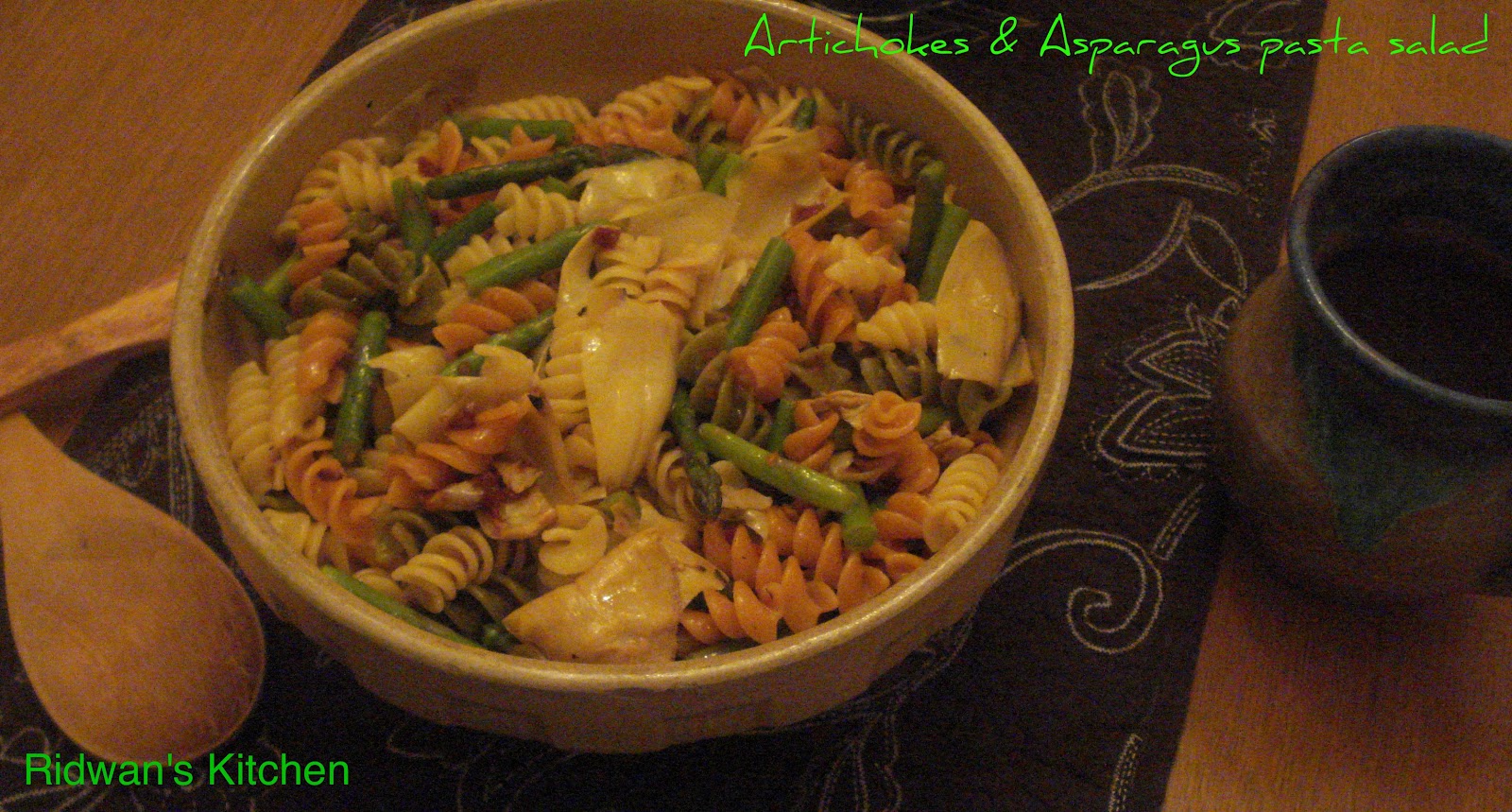 Artichokes and asparagus pasta salad