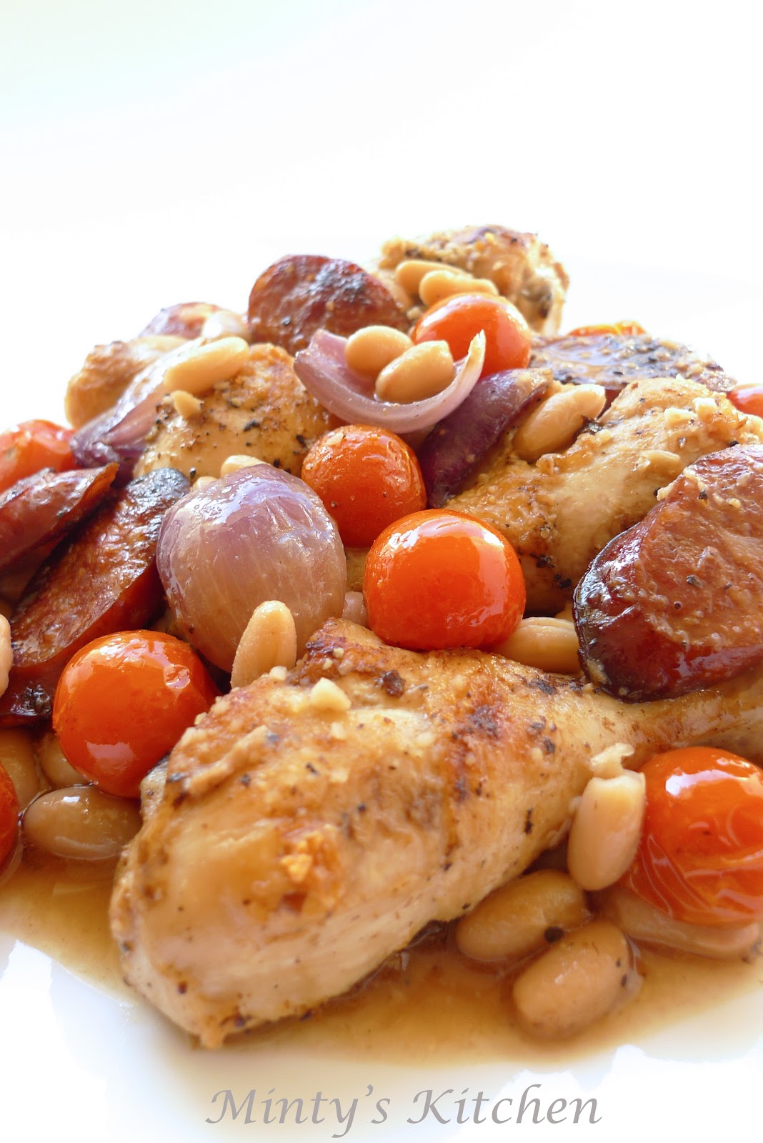 Minty's Kitchen Baked Chicken, Chorizo & Cannellini Beans