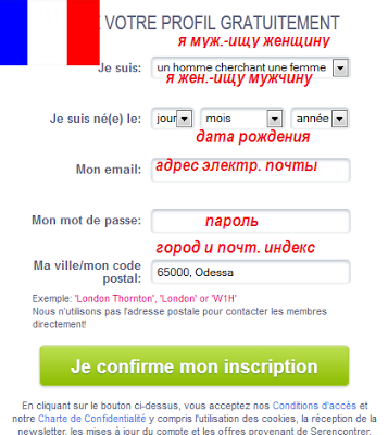 Заполнение анкеты на французском языке