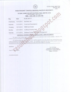 BCCA Final Year Winter 2012 Timetable RTM nagpur University 