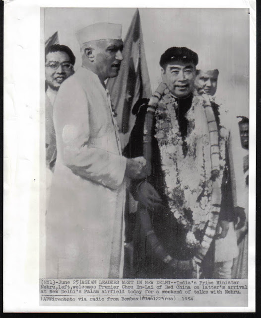 India's+Prime+Minister+Jawaharlal+Nehru+Welcomes+Chou+En-Lai+of+China+at+New+Delhi+Palam+Airfield+-+1954