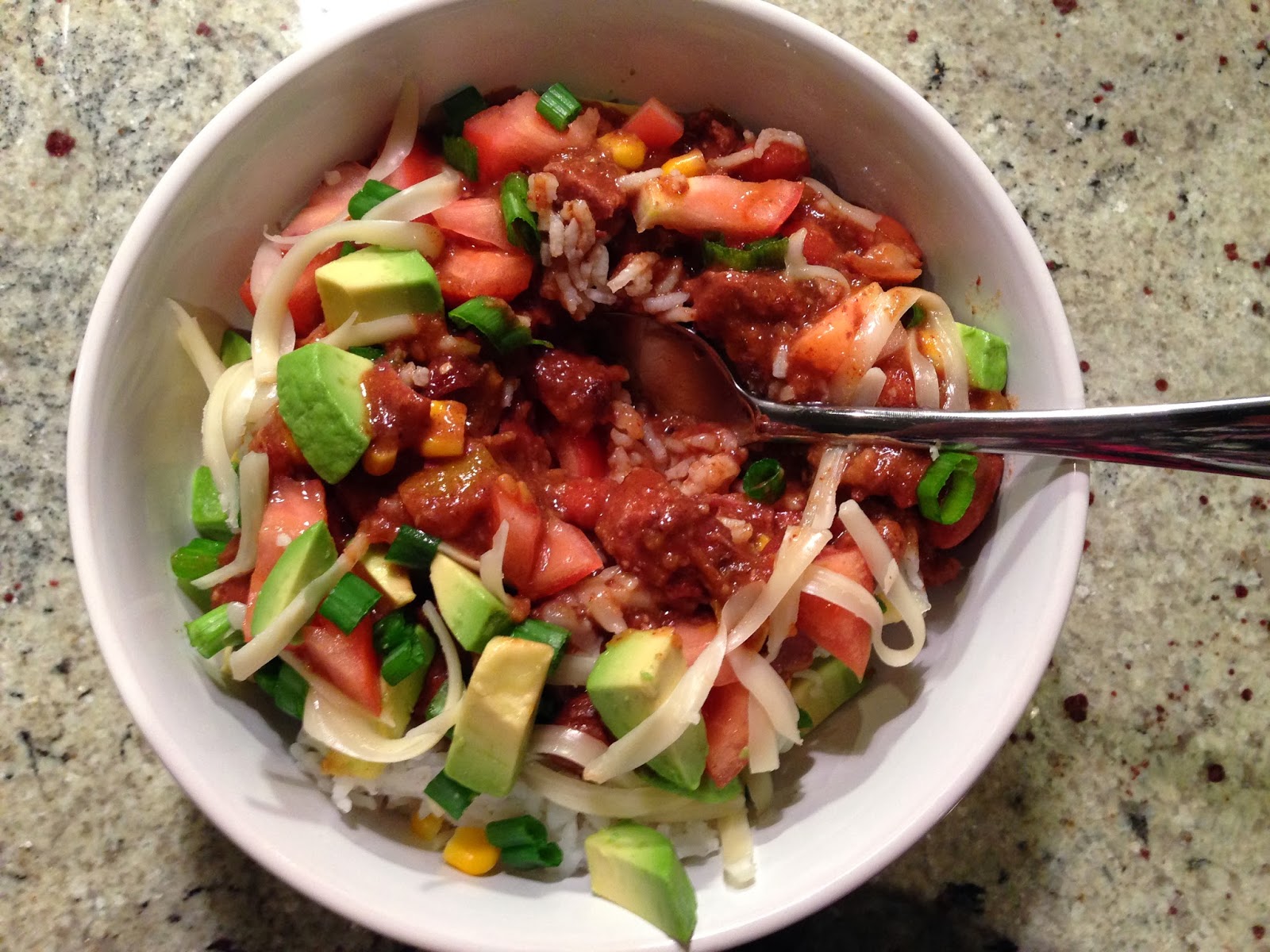 Playing With My Food! Slow Cooker Beef Chili Rice Bowl