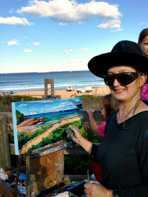 Jane Bennett industrial heritage artist painting ex HMAS Adelaide from Avoca Beach