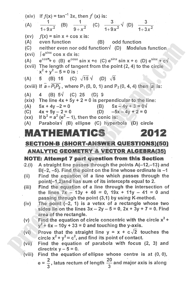 Mathematics-2012-five-year-paper-class-XII