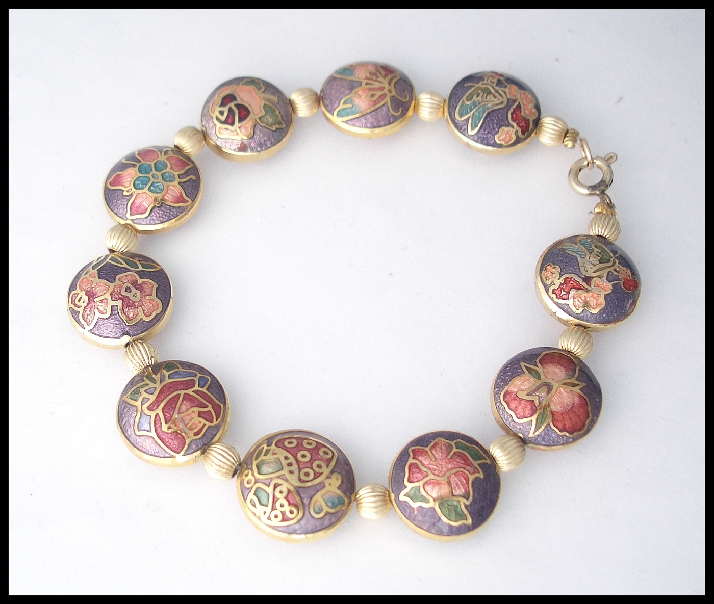 Bracelets Jewelry Cloisonne Vintage bracelet purple flowers rose