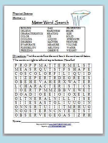 Matter Word Search Puzzle - Solid, Liquid, or Gas? - Classroom Freebies