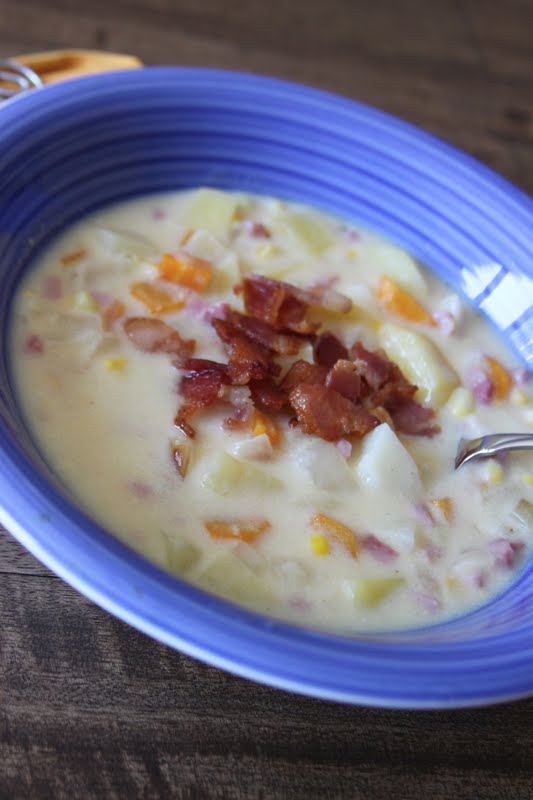 Kara's Creative Place Cheesy, Ham, Corn, and Potato Chowder