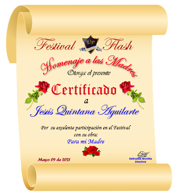 Certificado 1er Lugar Festival Flash por el Día de las Madres 2021.