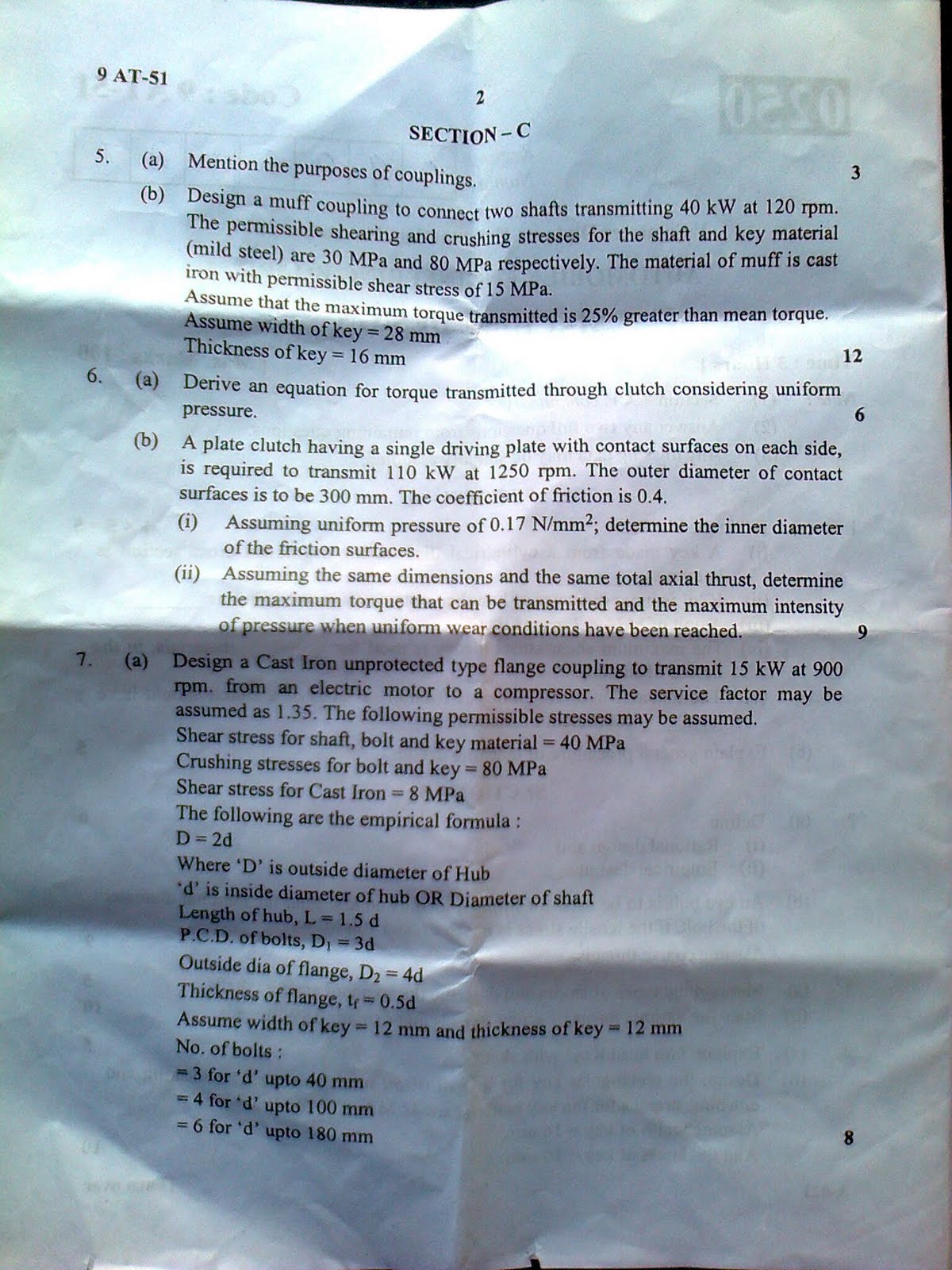 Study Engineering 5th sem Diploma examination november 2011 AUTOMOBILE