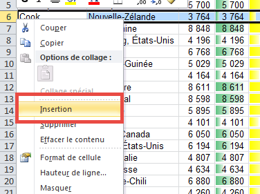 Insérer une ligne dans excel