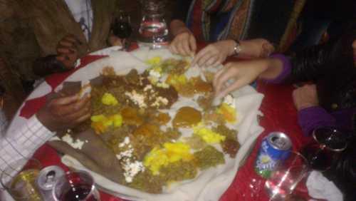 Abyssinia restaurant food communal eating with hands at the abyssinia restaurant