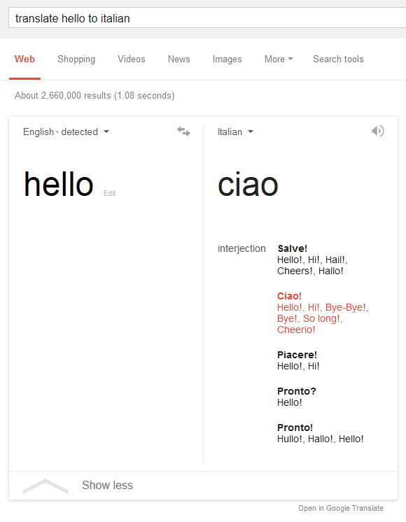 Updated Translation Card for Google Search