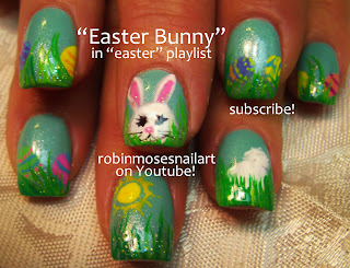 Easter Bunny Hiding Eggs Nail Art!
