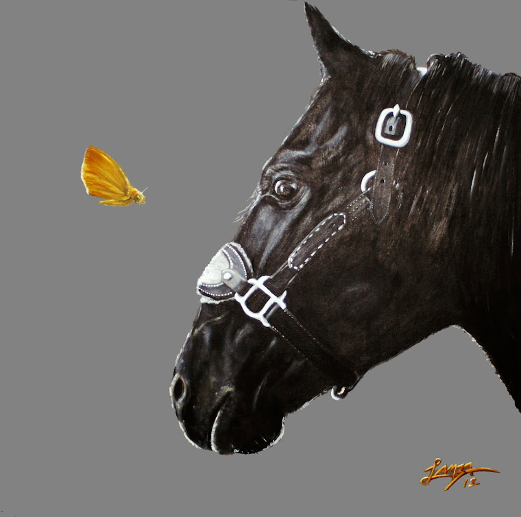 Horse watching a Yellow Butterfly passing by
