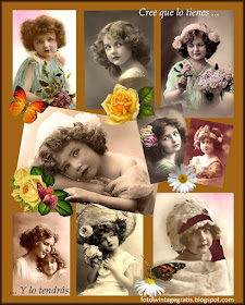 collage vintage con fotos de niñas antiguas sobre fondo ocre