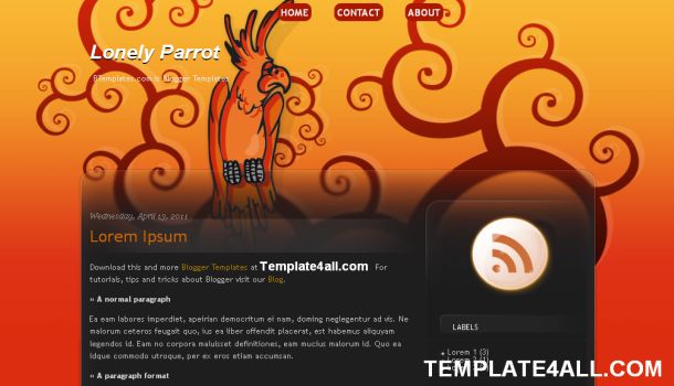 Red Orange Nature Parrot Blogger Template