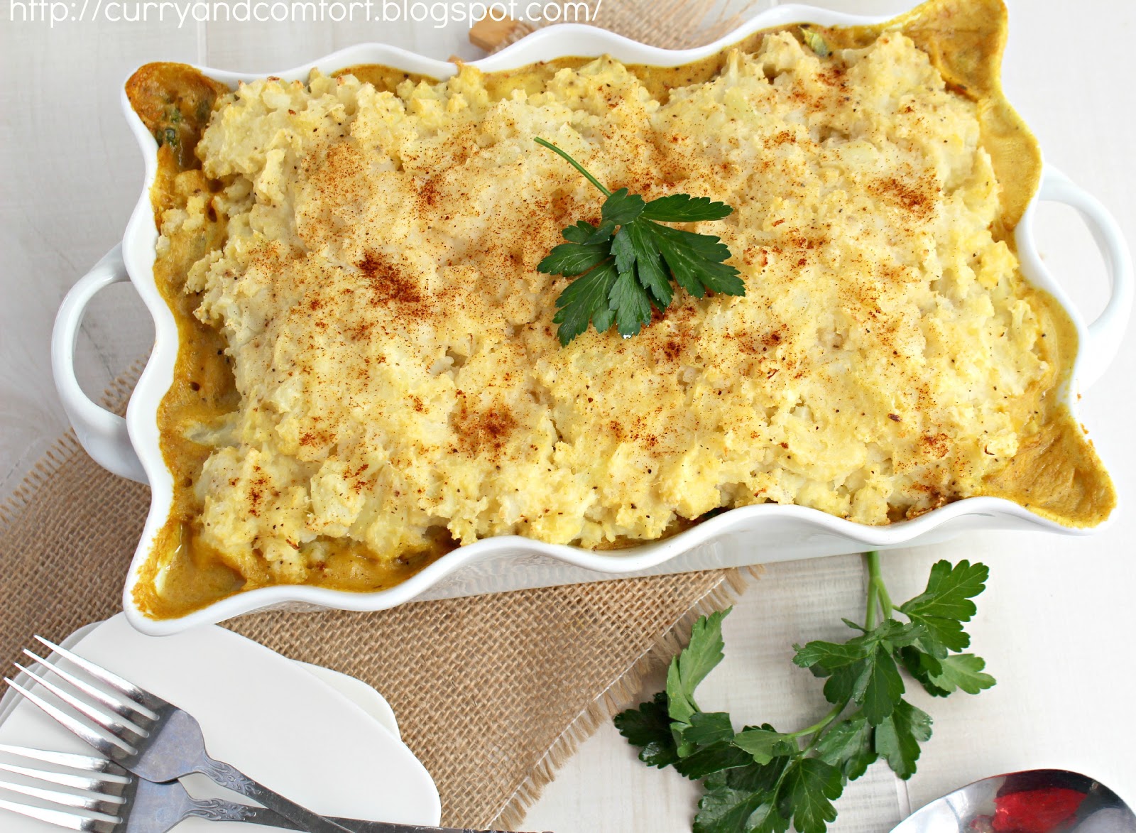 Kitchen Simmer Curried Chicken Cottage Pie with Cauliflower Topping