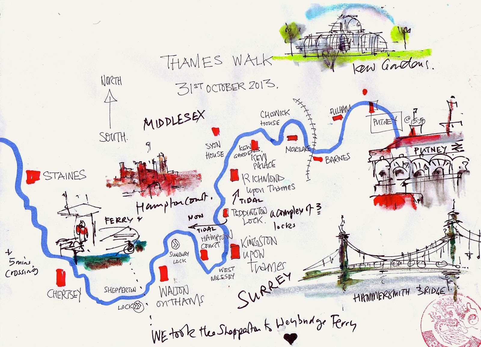 Tim Baynes Art THAMES WALK 6 FROM STAINES TO PUTNEY BRIDGE