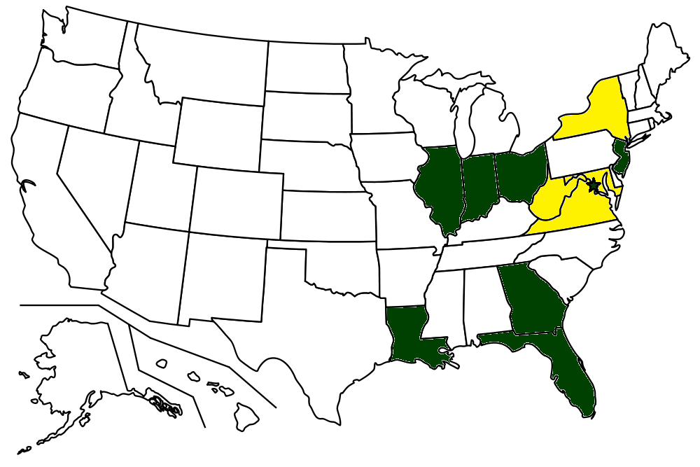 MY RUN ACROSS AMERICA CHALLENGE MAP (Green means completed, yellow means