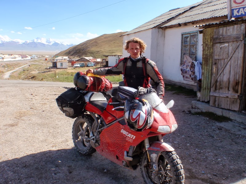 Psychotic Adventure Touring on a Ducati 998 Dutch adventure rider "Peter" in the Pamir Mountains on a Ducati 998