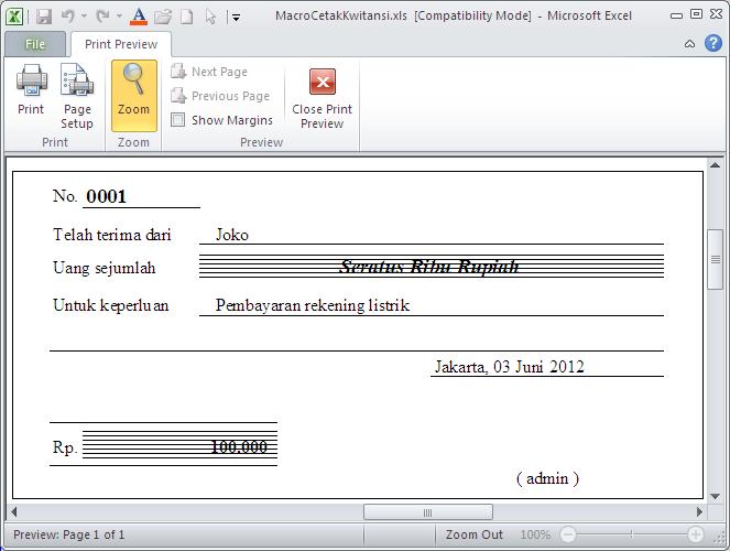 Excelmacro Cetak Kwitansi Untuk Banyak Transaksi Cv
