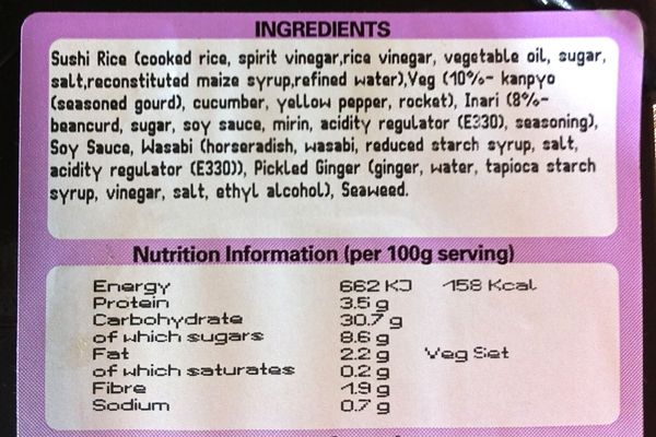 Taiko Vegetable Sushi at Waitrose - ingredients
