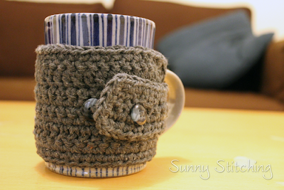 Recycled Denim Mug Cozy - free crochet pattern - Sunny Stitching