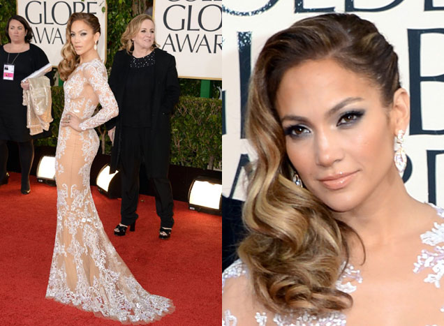 Jennifer Lopez optou por um vestido longo de renda da grife Zuhair ...