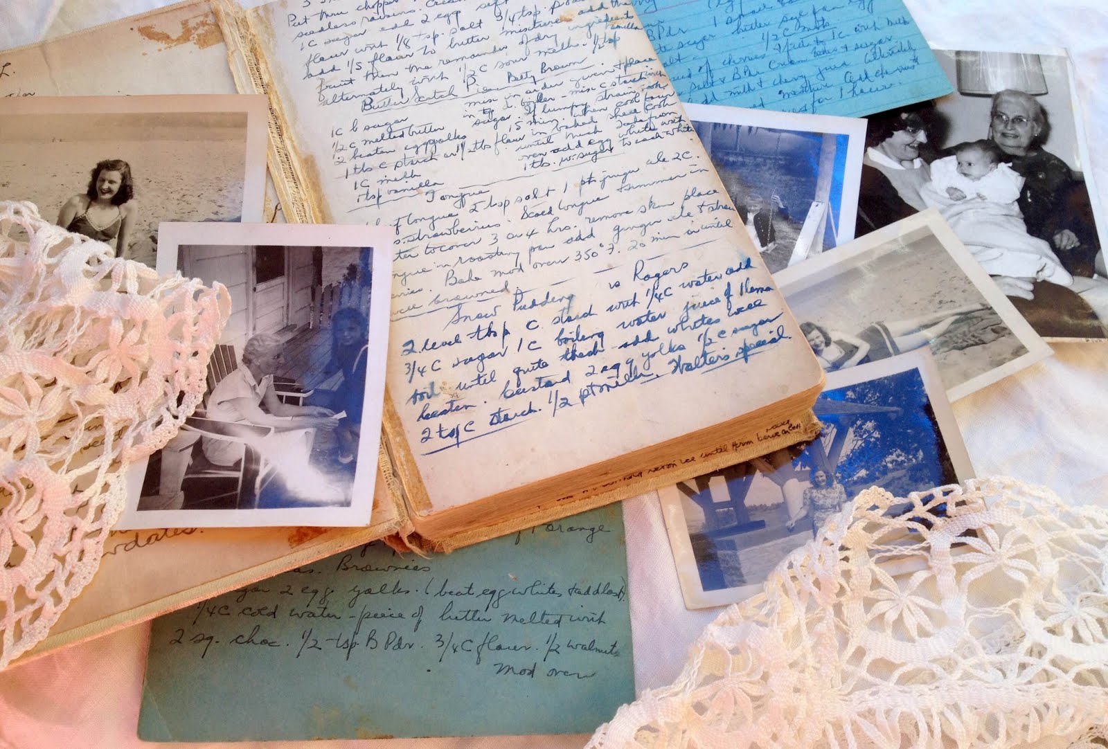 Photo of Nana's recipe book, recipe cards and photos