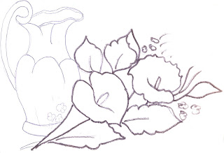 Risco para pintura em tecido com, jarra e flor copo de leite