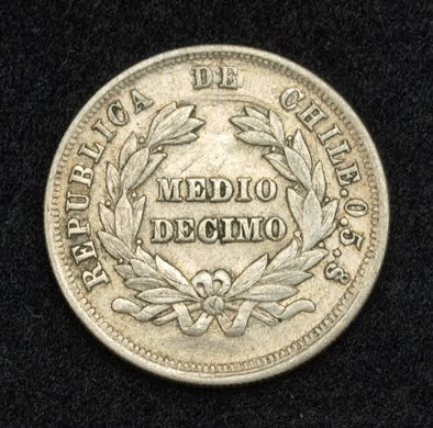 Chile Medio Decimo Silver 5 Centavos Coin