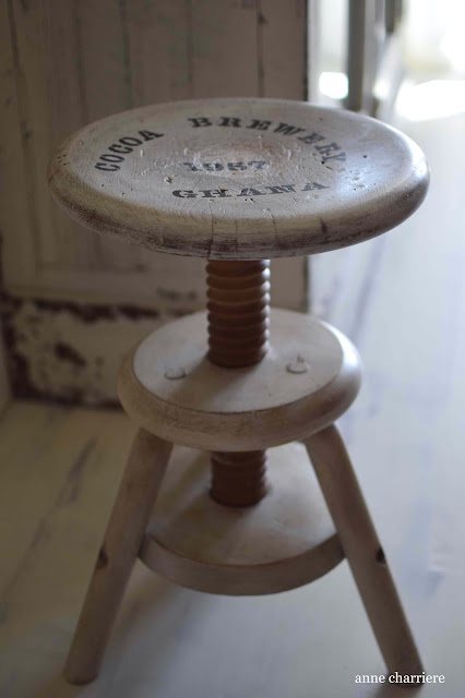 www.annecharriere.com, milk paint, antique watchmaker stool, 