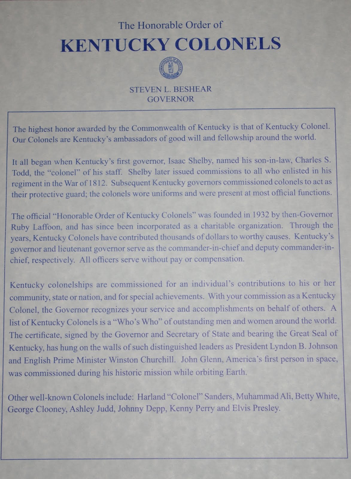 Living Thru Faith Our Kentucky Colonel