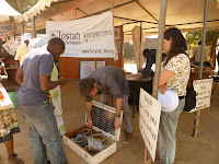 Tostan staff engaging in conversation about the Jokko solar suitcase