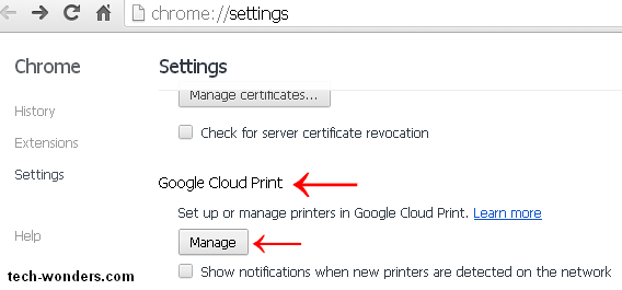 Google Cloud Print In Chrome Settings