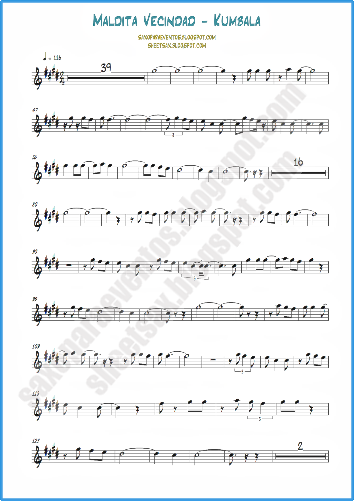 Partitura y pista de Kumbala del grupo Maldita Vecindad Partituras y