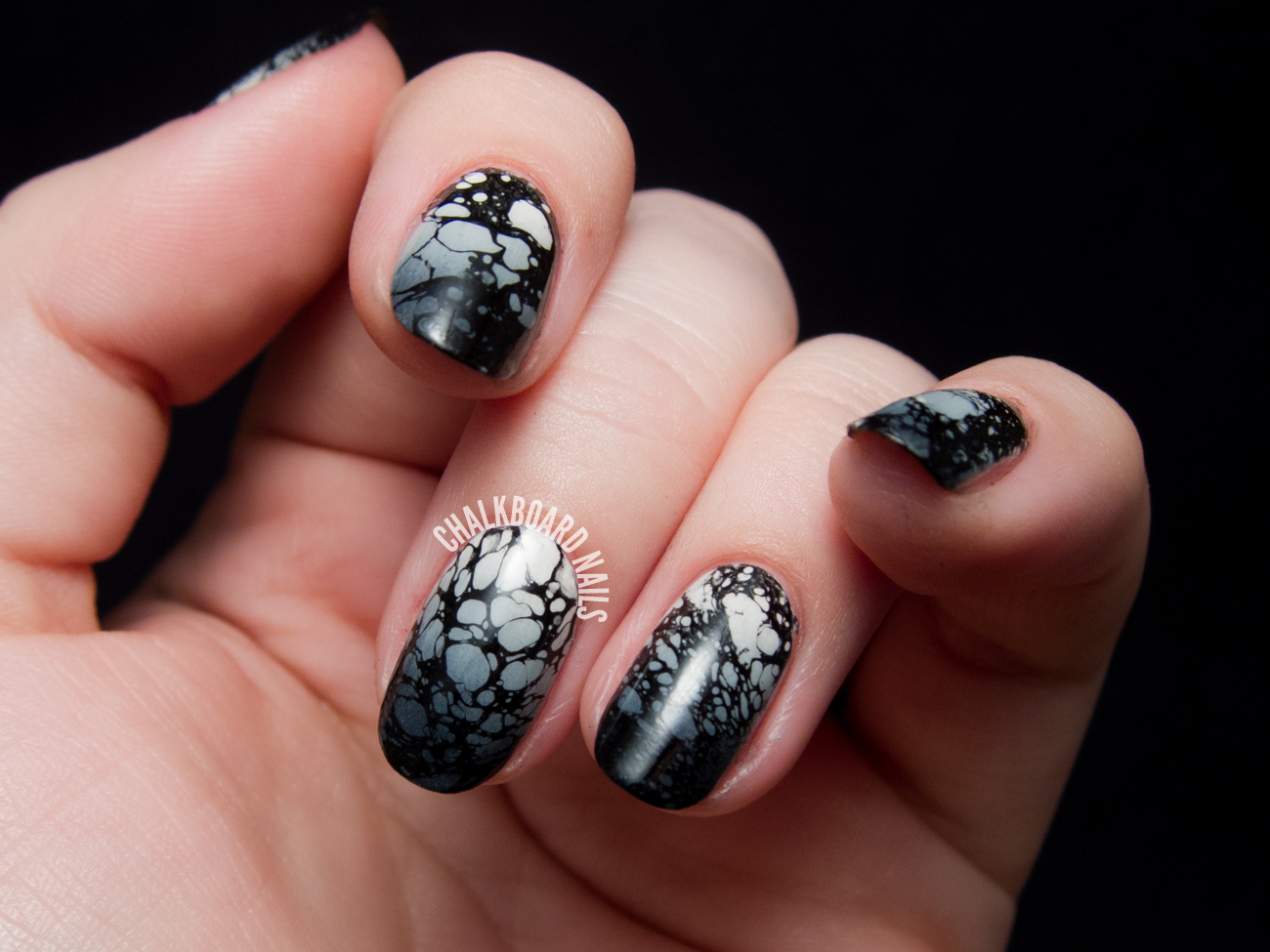 Tattered monochromatic spray marble by @chalkboardnails