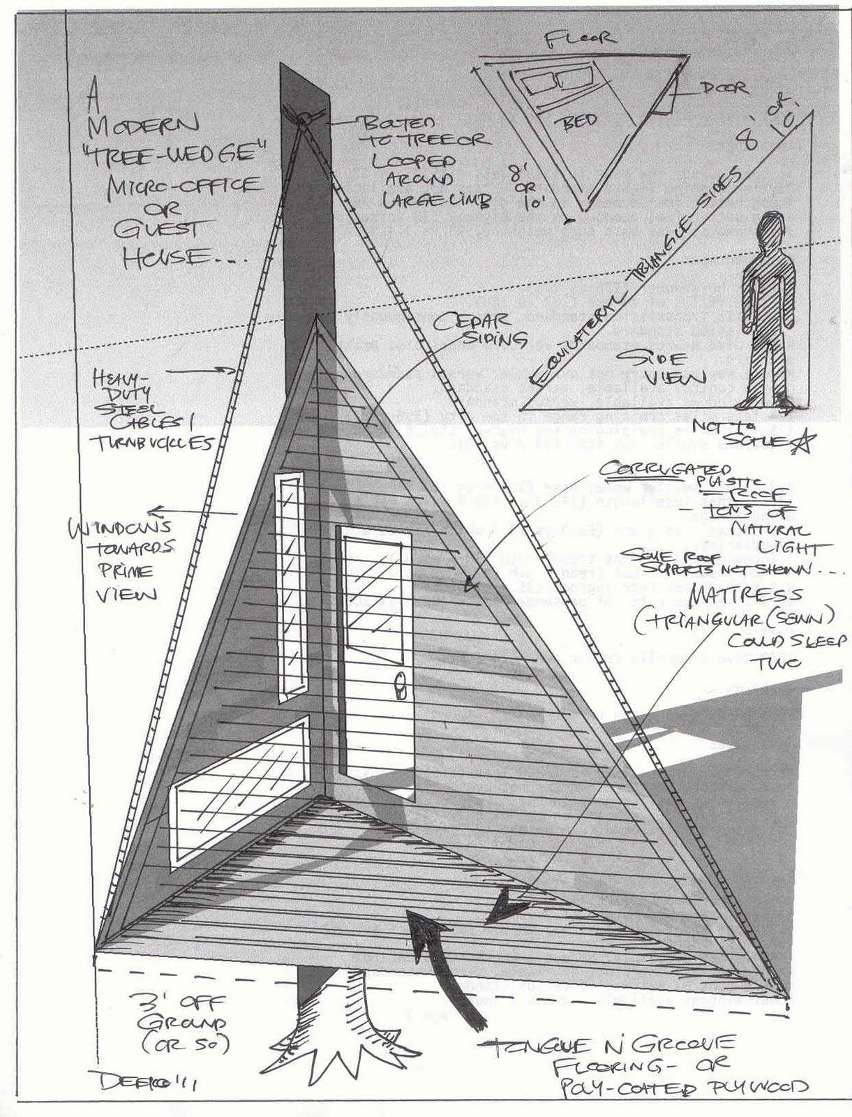 Relaxshacks.com: A triangular treehouse sketch-daydream plan (micro