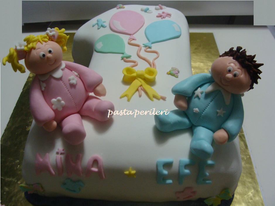 PASTA PERİLERİ İKİZ BEBEKLER BALONLU PASTA