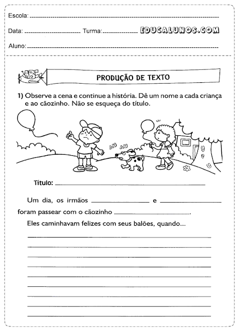 Observe a cena e continue a história. Dê um nome a cada criança e ao cãozinho