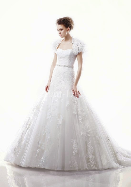 A-Line Sweetheart Tulle Lace Cathedral #wedding #Dress 