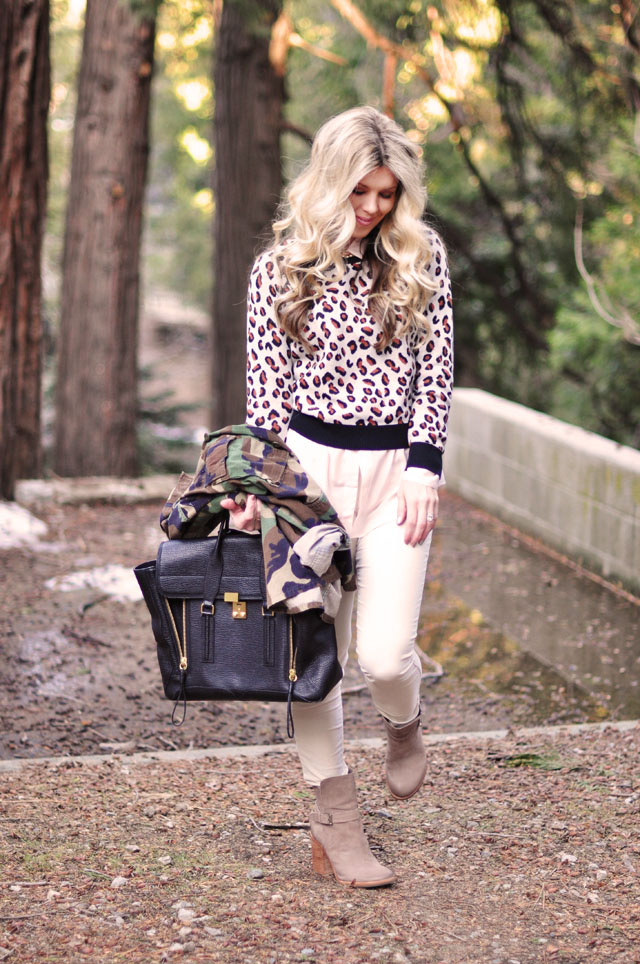 neutral outfit with camo and cheetah prints