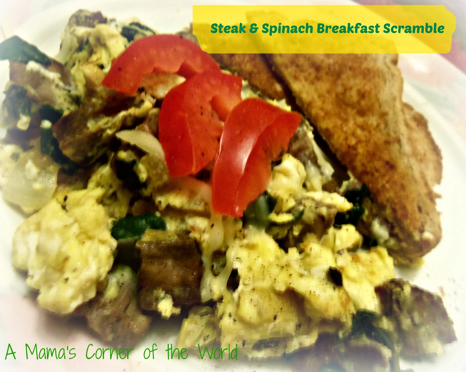 10 Minute Breakfast Steak & Spinach Breakfast Scramble A Mama's