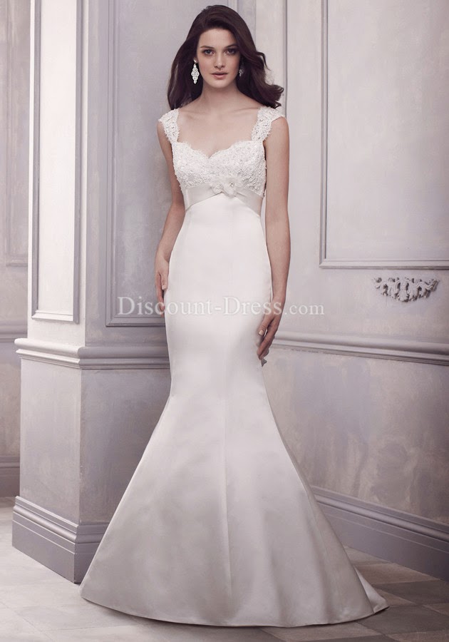 Satin & Lace Mermaid Straps Empire Waist Sleeveless Floor Length Wedding Dress