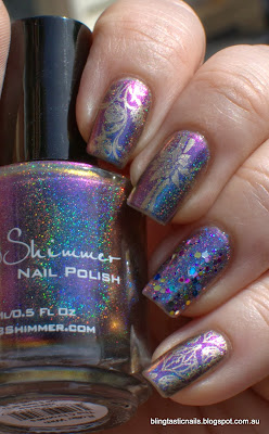 KBShimmer Rolling with the Chromies with China Glaze Passion stamping