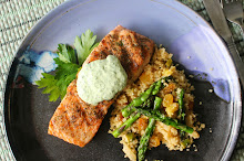 Grilled Salmon with a Cilantro and Mint Sauce