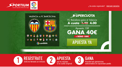 Sportium Supercuota 4 Barcelona gana Valencia +100 euros 5 diciembre Sportium Supercuota 4 Barcelona gana Valencia +100 euros 5 diciembre