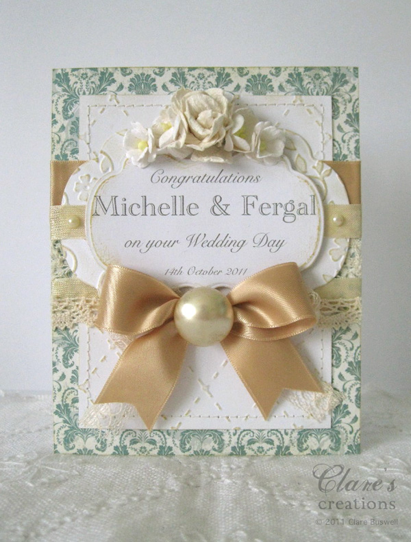 Wedding cards dress personalized ribbon lace made Personalized wedding card and box | Clare's creations