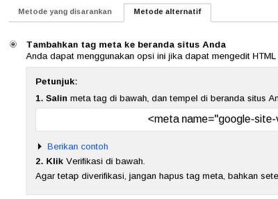 Tambah kode verifikasi meta tag